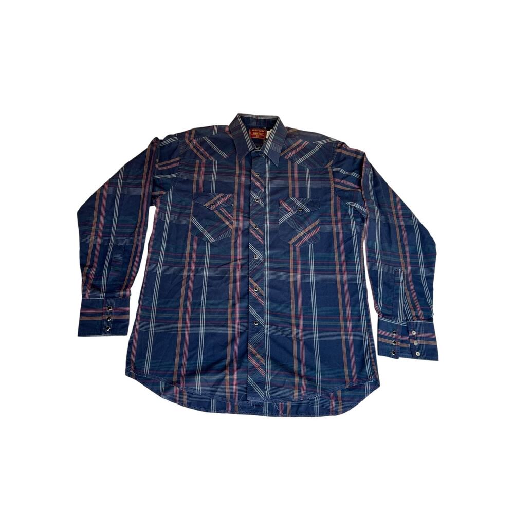 Rustler X-Long Tails Men's Western Pearl Snaps Long Sleeve Plaid Size 16 1/2